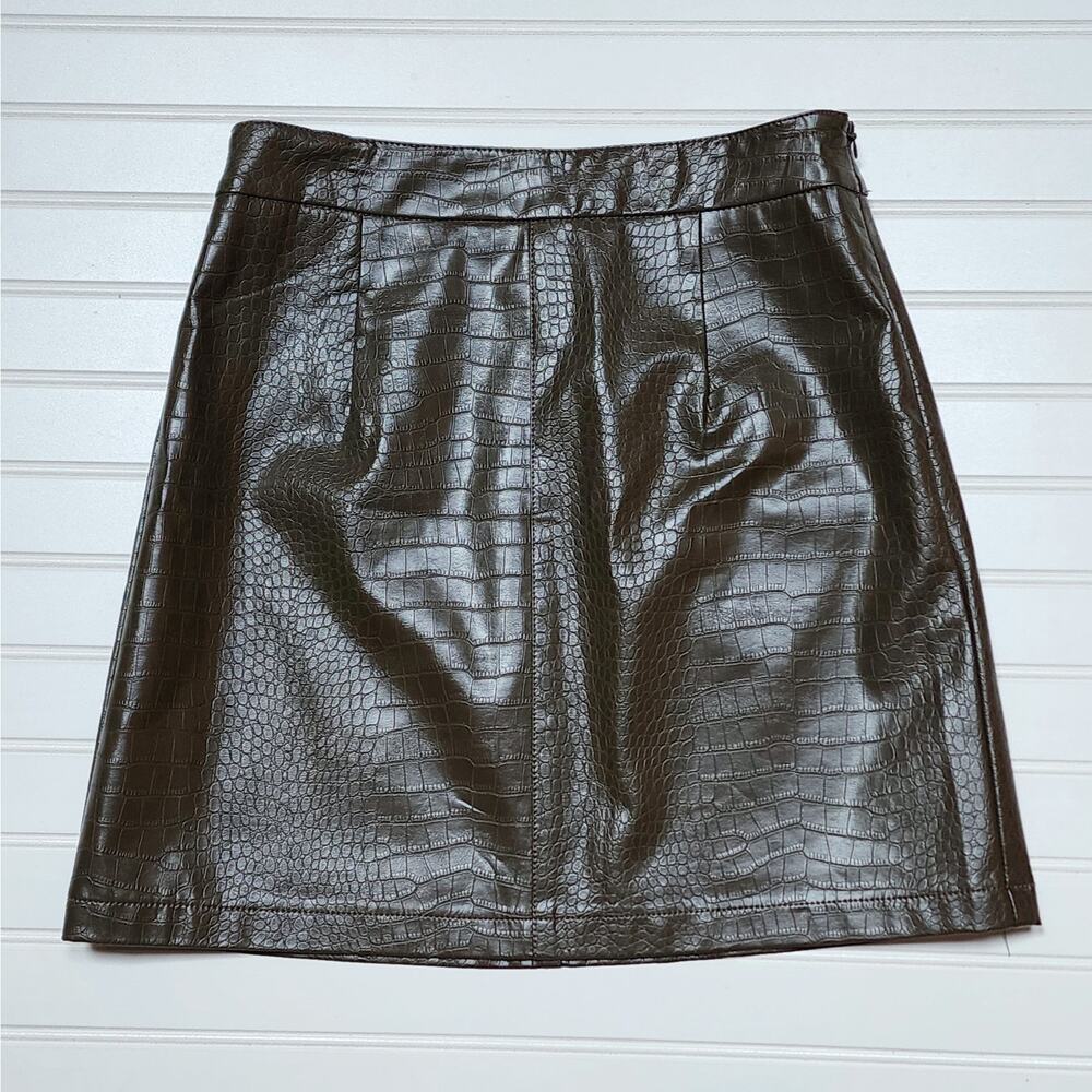French Connection Crocodile Faux Leather Mini Skirt